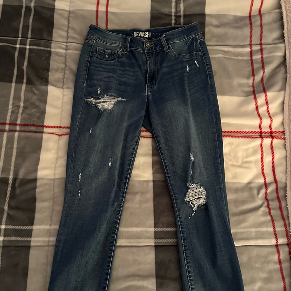 Rewash Women's Dark Blue Distressed Skinny Jeans